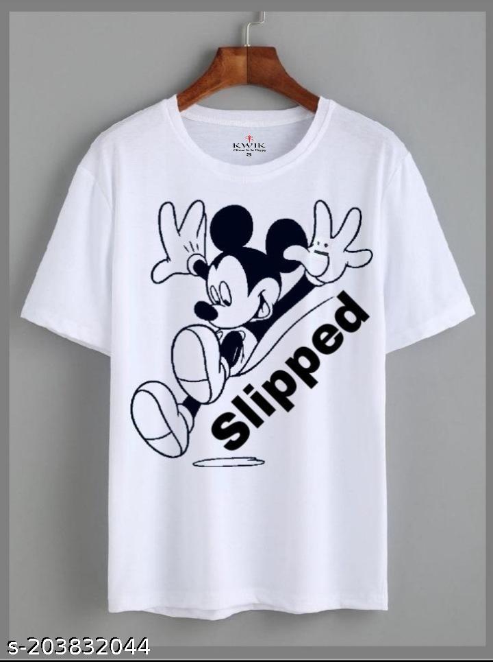 Unisex White Graphic T-Shirt – "Slipped" Mickey Mouse Print