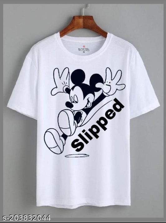 Unisex White Graphic T-Shirt – "Slipped" Mickey Mouse Print