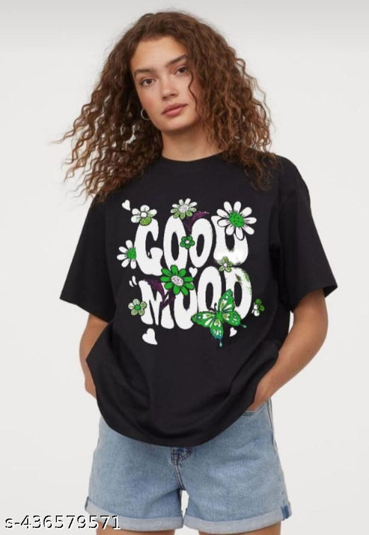 Oversized Black Graphic T-Shirt – "Good Mood" Print