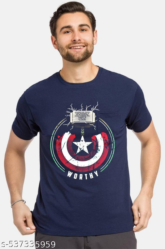 Marvel-Inspired Worthy T-Shirt – Thor's Hammer & Captain America Shield Design